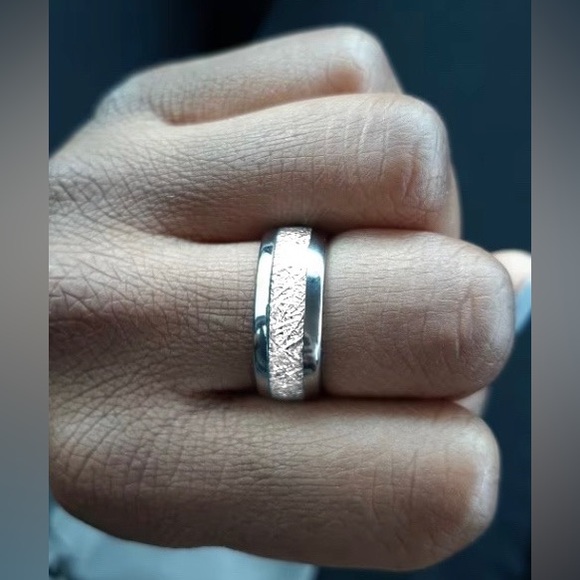 Men's White Fire Opal Meteorite Crushed Ceramic Tungsten Carbide Ring - Picture 2 of 4